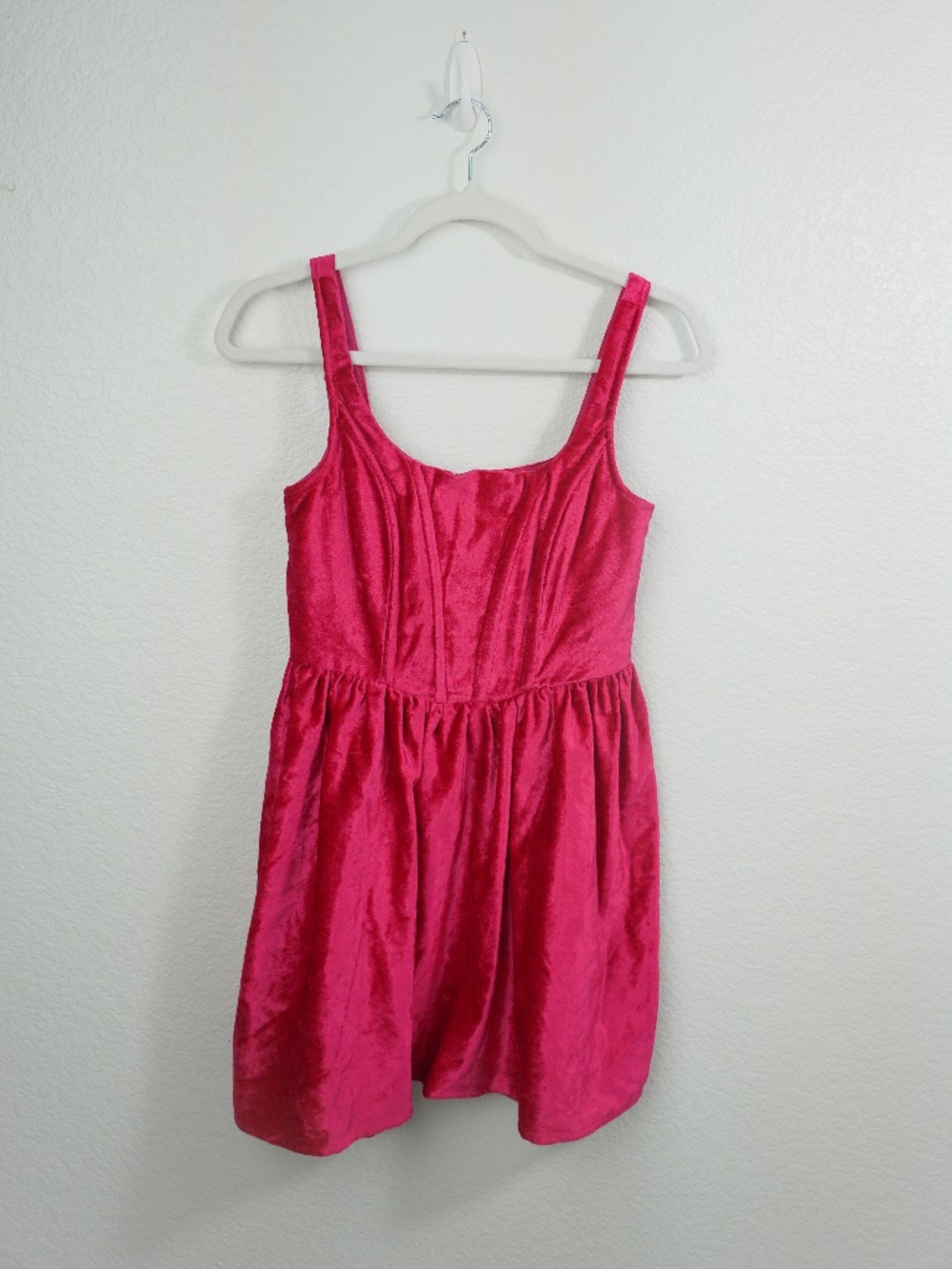Nasty Gal - Velvet Structured Mini Skater Dress - Size 6 - Hot Pink